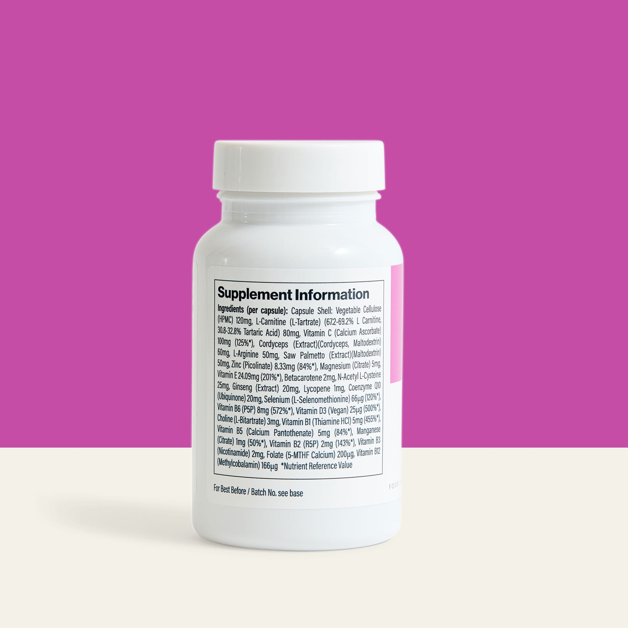Supplement facts for Alpha Men male fertility supplement by The Vitamins Co