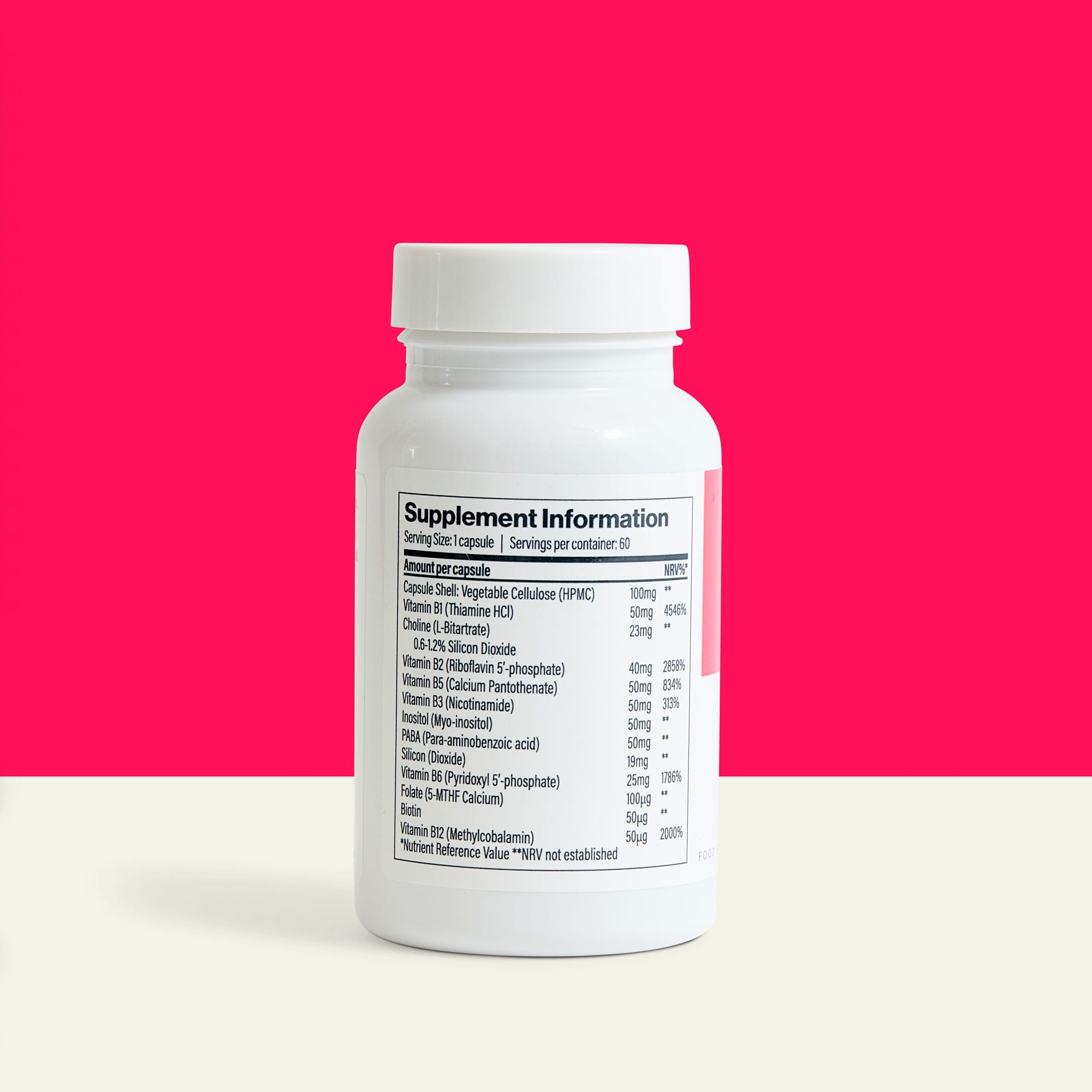 Supplement facts label for The Vitamins Co B Complex vitamins