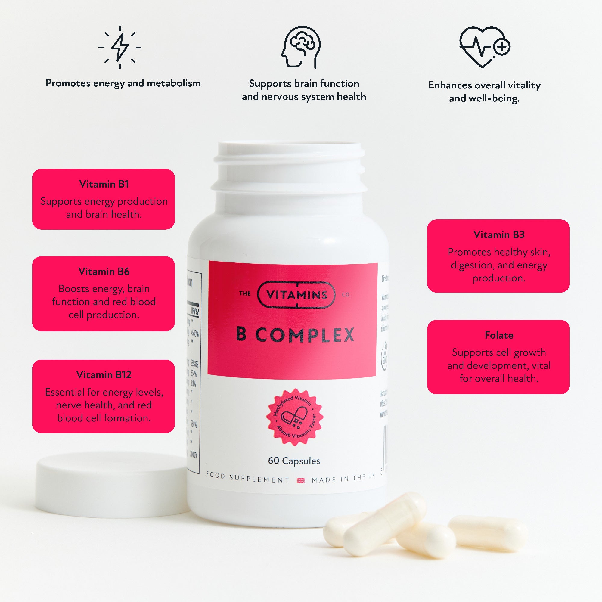 Supplement facts label for The Vitamins Co B Complex vitamins