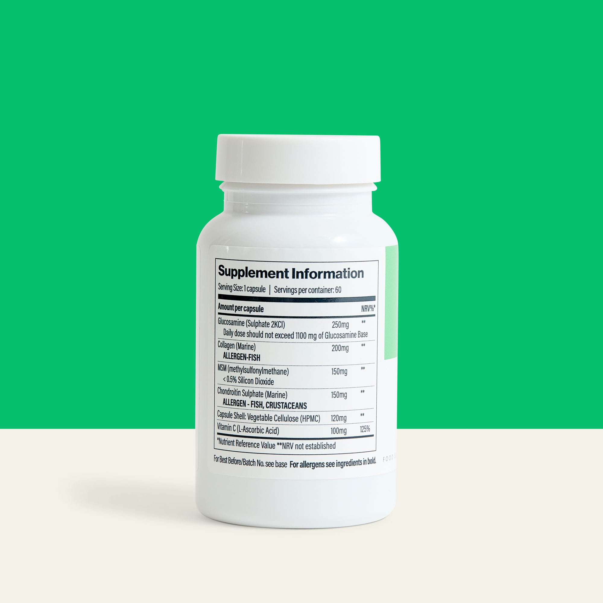 Supplement facts label for Collagen Complex by The Vitamins Co