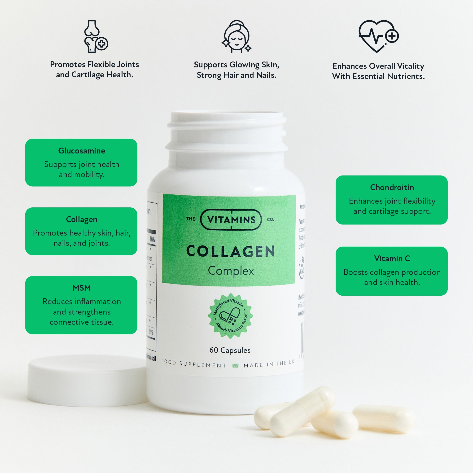 Supplement facts label for Collagen Complex by The Vitamins Co