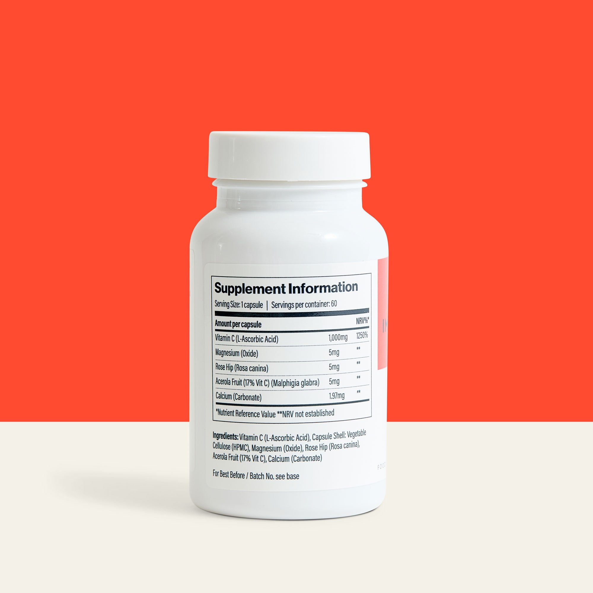 Supplement facts label for ImmunoBoost – Vit C Complex by The Vitamins Co