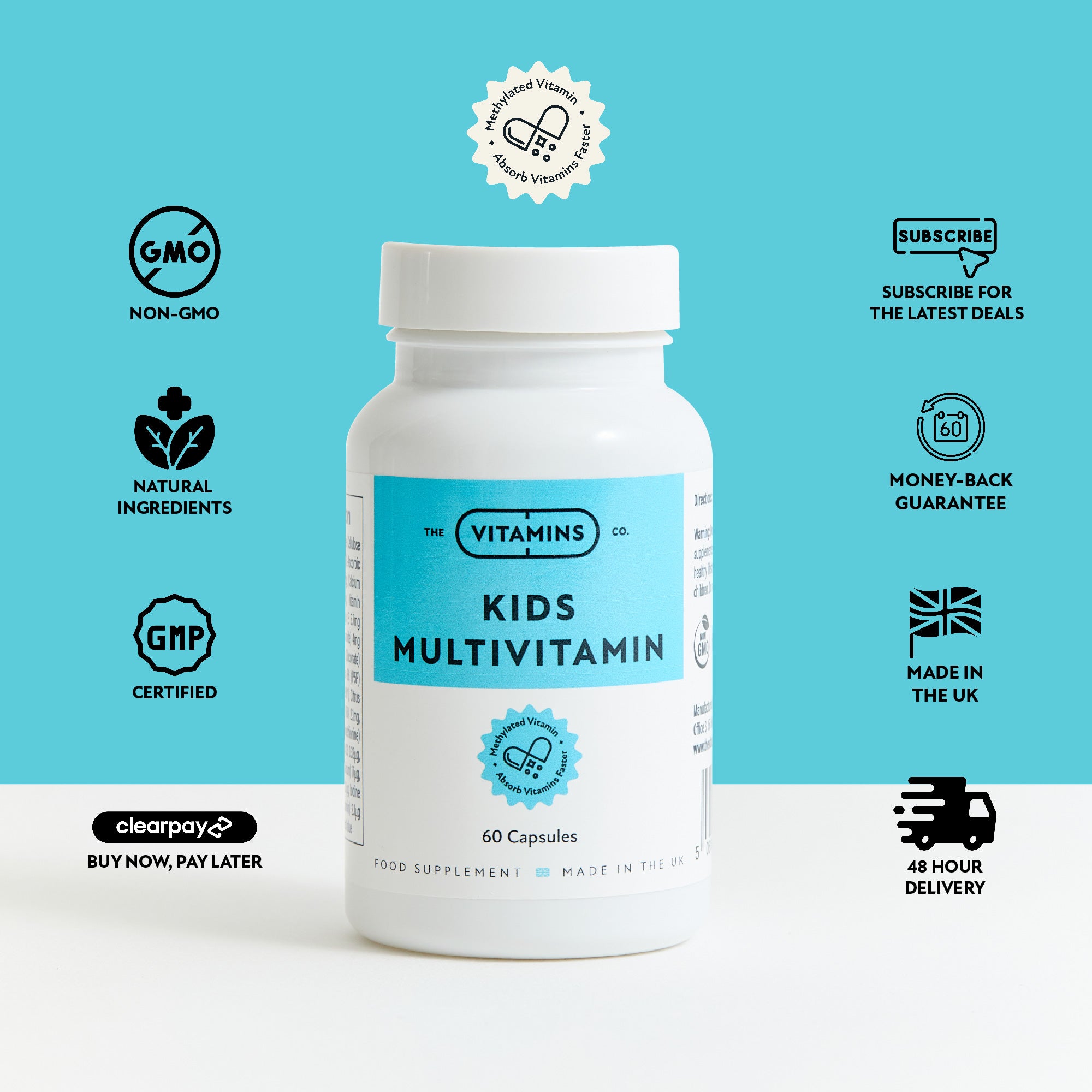 Supplement facts label for The Vitamins Co Kids Multivitamin