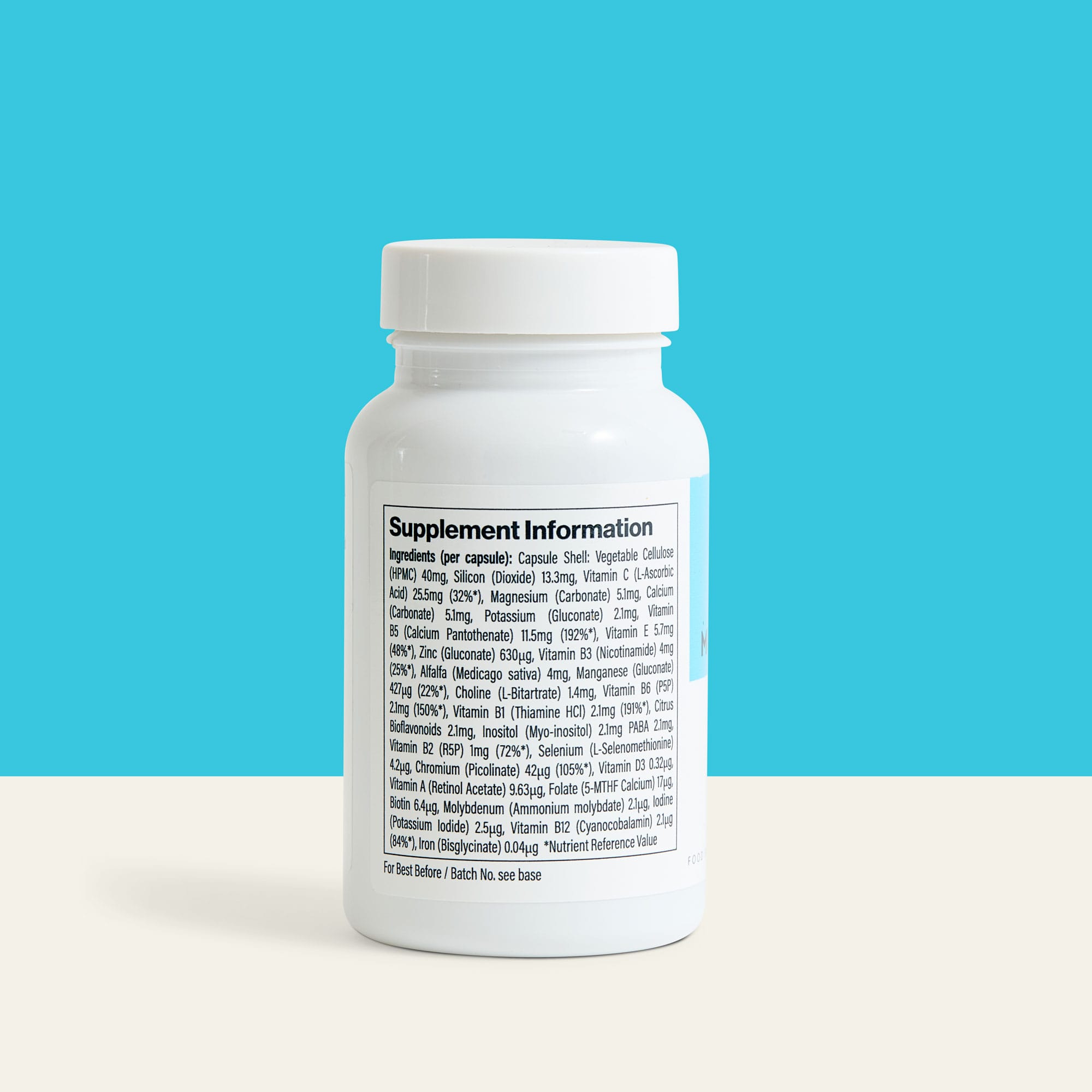 Supplement facts label for The Vitamins Co Kids Multivitamin