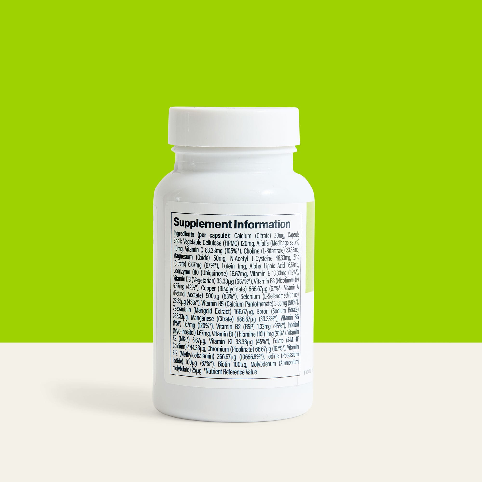 Supplement facts for Optimize Methylated Multivitamin by The Vitamins Co