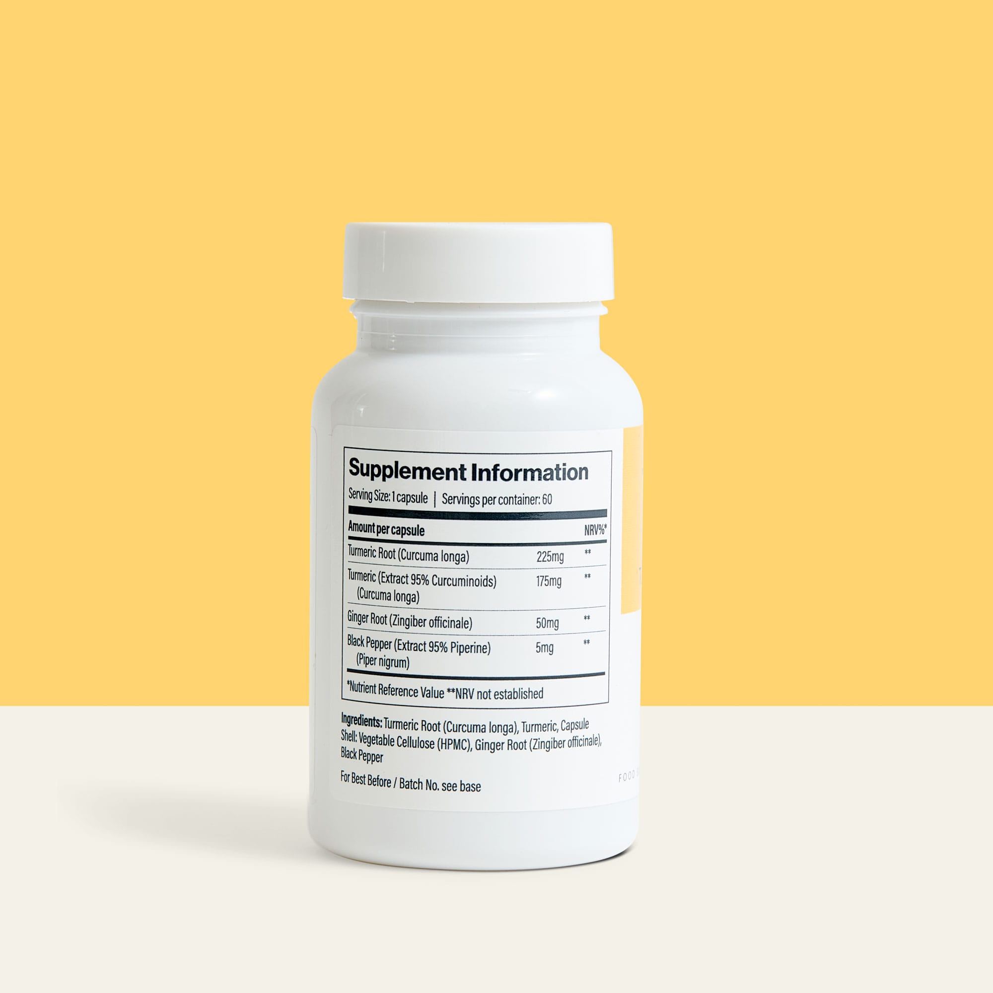 Supplement facts label for Trio – Turmeric + Curcuma supplement by The Vitamins Co