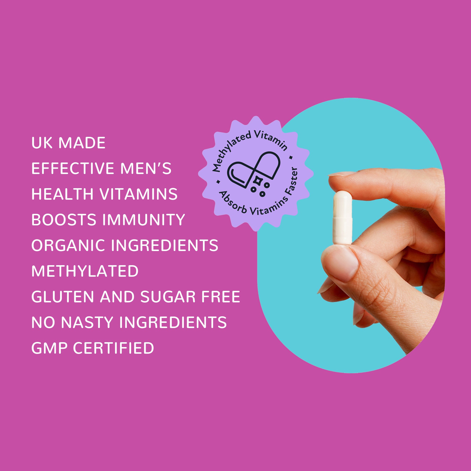 Alpha Men by The Vitamins Co – male fertility and reproductive health supplement in white plastic bottle
